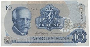 10 kroner 1972. QR0067578. Erstatningsseddel/replacement note