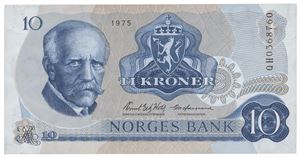 10 kroner 1975. QH0368760. Erstatningsseddel/replacement note