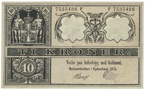 10 kroner 1911. No. F7535486.