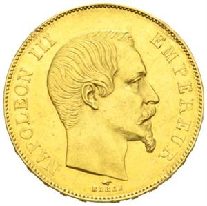 Napoleon III, 50 francs 1855 A. Små kantskader/minor edge nicks.