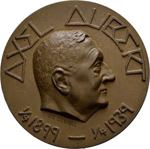 Axel Aubert 1899-1939. For 40 aars fremragende virke i Nitroglycerin Compagniet. Schiøll. Bronse. 50 mm