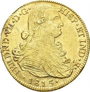 Ferdinand VII, 8 escudos 1815. Nuevo Reino. Korrodert/corroded