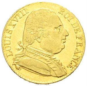 Ludvig XVIII, 20 francs 1815 R. Preget i London under hans eksil