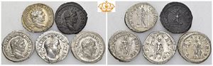 Lot of five AR Denarii from the Severan dynasty