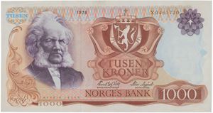1000 kroner 1978. X0461720. Erstatningsseddel/replacement note.