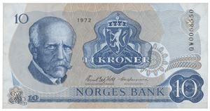 10 kroner 1972. QW0068550. Erstatningsseddel/replacement note