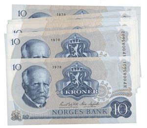 10 kroner 1978. HP0085601-10. Erstatningssedler, 10 stk.