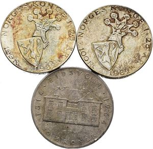 3 norske minnemynter i sølv