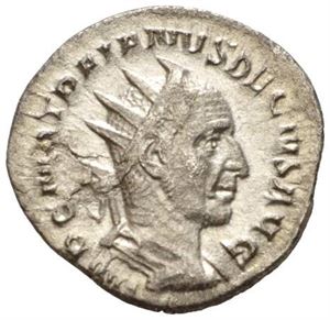 TRAJAN DECIUS 249-251, antoninian, Roma 250 e.Kr. R: Keiseren på hest mot venstre