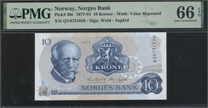 10 kroner 1977 QY0731826 Erstatningsseddel/replacement note