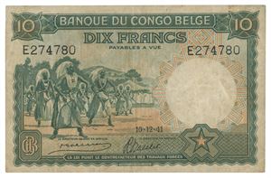 Belgian Congo. 10 francs 1941. E274780
