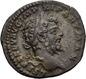 Septimius Severus 193-211, denarius, Roma 199 e.Kr. R: Jupiter gående mot høyre