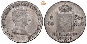 Carl XIV Johan (1818-1844) 1/2 speciedaler 1819 Stor slitasje på løve, ellers 1+