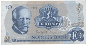 10 kroner 1972. QJ0067536. Erstatningsseddel/replacement note