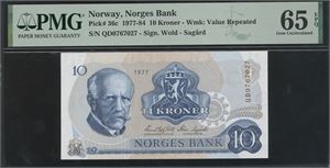 10 kroner 1977 QD0767027 Erstatningsseddel/replacement note