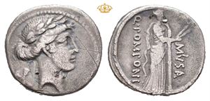 Q. Pomponius Musa. 66 or 56 BC. AR denarius (3,65 g)
