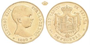 Alfonso XIII, 20 pesetas 1889. MP M