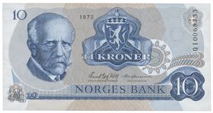 10 kroner 1972. QI0068733. Erstatningsseddel/replacement note