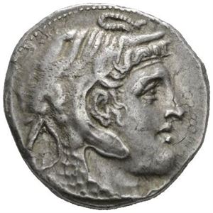 EGYPT, Ptolemaeus I Soter 305-283 f.Kr., tetradrachme (15,64 g). Hode av Alexander den store mot høyre kledd i elefantskinn/Athene gående mot høyre