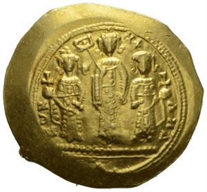 ROMANUS IV 1068-1071, histamenon nomisma (4,40 g). R: Michael, Constantius og Andronicus stående. Ex. Oslo Mynthandel a/s nr.60 27/4-2008 nr.1439