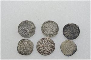 Lot 6 stk. 1 skilling 1656, 1658, 1661, 1664, 1667 og 1668