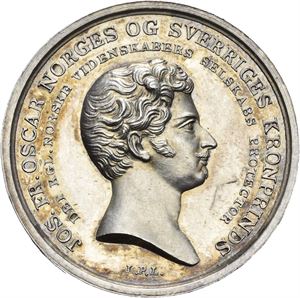 Kronprins Oscar (I), Vitenskapsselskapets lille sølvmedalje 1838. Lundgren. Sølv. 30 mm