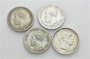 Lot 4 stk. 1 krone 1892, 1893, 1895 og 1913