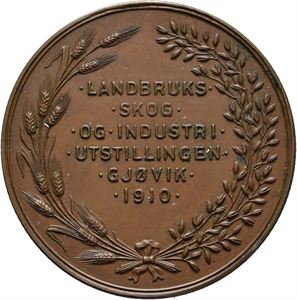 Norge, Landbruks, Skog og Industriutstillingen Gjøvik 1910. Bronse. 45 mm