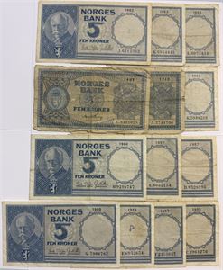Lot med 13 eks 5 kroner III & IV utgave