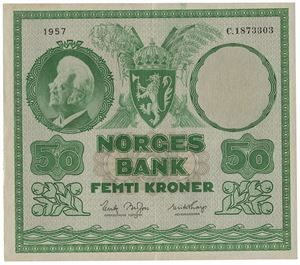 50 kroner 1957. C1873303. (Vannmerke 1)