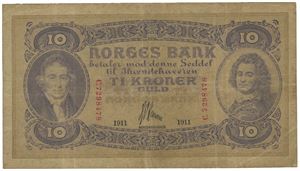 10 kroner 1911 C.7298478 (antikva seddelnummer)