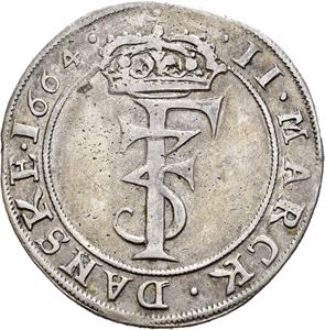 FREDERIK III 1648-1670, CHRISTIANIA, 2 mark 1664. S.41 var.