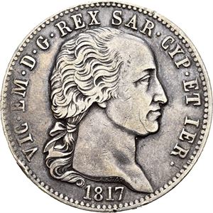 Sardinia, Vittorio Emanuele I, 5 lire 1817. Kantskade/edge nick