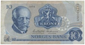Lott 14 stk. 10 kroner 1973/84, inkl. to erstatningssedler (1974 QN og 1979 HÆ)