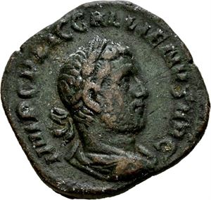 Gallienus 253-268, Æ sestertius, Roma 254 e.Kr. R: Virtus stående mot venstre