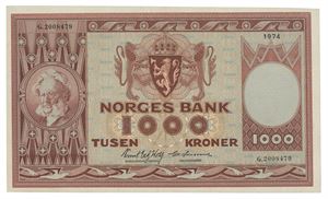 1000 kroner 1974. G2008479. Erstatningsseddel