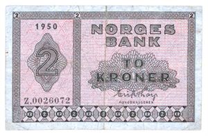 2 kroner 1950. Z0026072. Erstatningsseddel/replacement note. RRR.