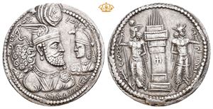 SASANIAN KINGS. Vahram II, with Prince 3, 276-293 AD. AR drachm (4,43 g; 27 mm)