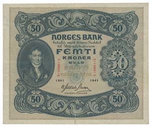 Norway. 50 kroner 1941. C1960113. Brettrift/fold tear