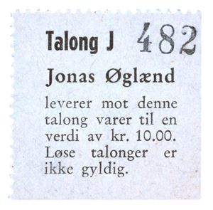 Jonas Øglænd, talong 10 øre