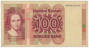 100 kroner ND (1983-94). 4209655243. Mangler årstall og signaturer/missing date and signatures