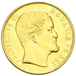 Frederik VII, 2 Frederik d`or 1853. Renset/cleaned.