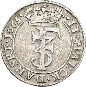 FREDERIK III 1648-1670 2 mark 1665. Små riper/minor scratches. S.43