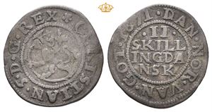 2 skilling 1671. Svakt buklet/slightly creased