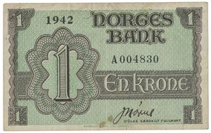 1 krone 1942. A004830. Små flekker/small stains