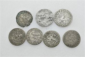 Lot 7 stk. 2 skilling 1702, 1703, 1706, 1713 (2), 1762 og 1804