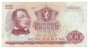 100 kroner 1963. Z8007449. Erstatningsseddel/replacement note. RR.