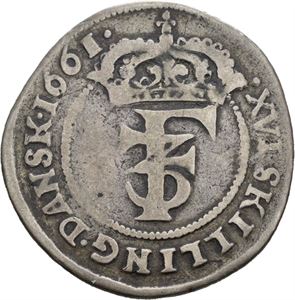 FREDERIK III 1648-1670. 1 mark 1661. S.43