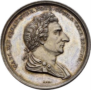 Carl XIV Johan. Kongens død og begravelse 1844. Lundgren. Sølv. 30 mm