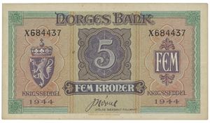 5 kroner 1944. X684437